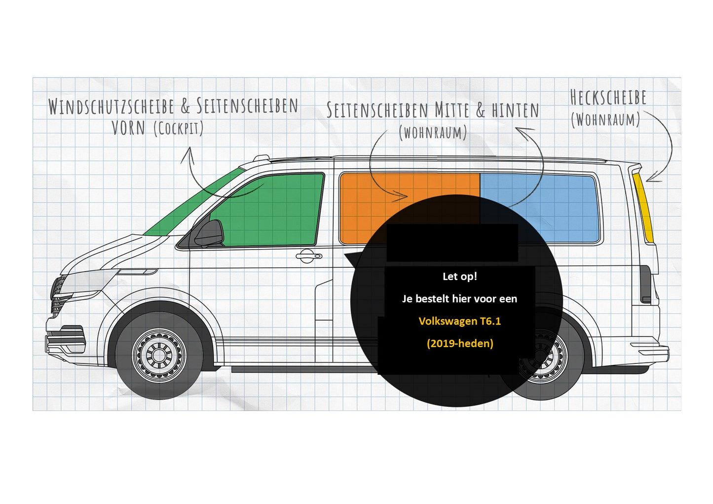 Magneet Raamisolatie Cockpit Volkswagen Transporter T6.1 (2019-heden): Black & Black